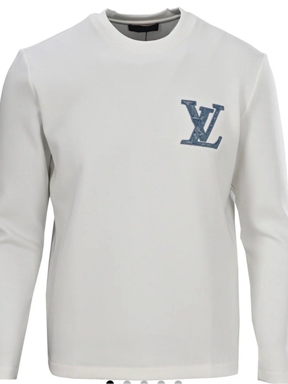 White Long-Sleeve Crewneck Sweatshirt with Blue LV Logo